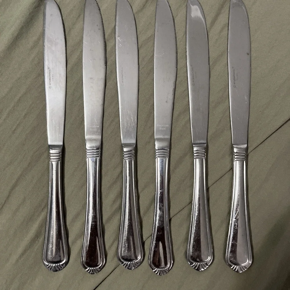 International Nouveau Set of 6 Dinner Knives Stainless Outline Fan Glossy